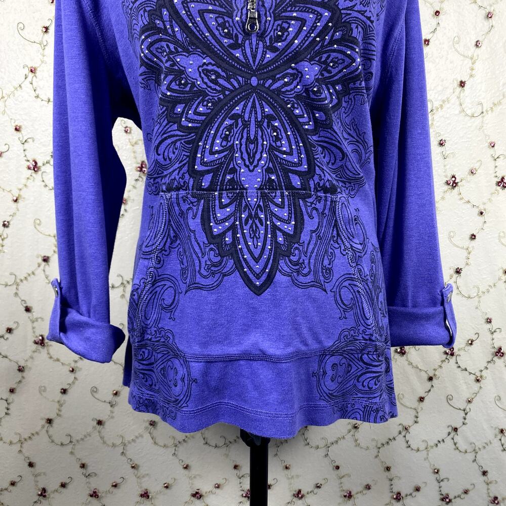 Y2K Style&Co Rhinestone Mandala Layered Quauter Zip Adjustable Grunge Hoodie XL - Picture 5 of 10